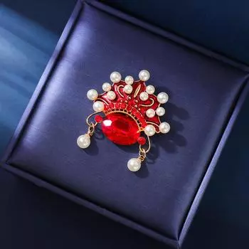 Китайская ретро-маска для лица Guochao, креативная булавка, этническая красная корона, маска для лица, брошь, универсальный корсаж, высококачественный кулон-чеонгсам