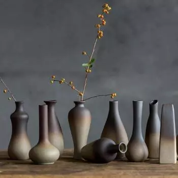 Китайская ретро-ваза в стиле дзен для украшения столешницы, керамическая вставка для цветов, маленькая ваза, гидропонное цветочное устройство, украшение столешницы