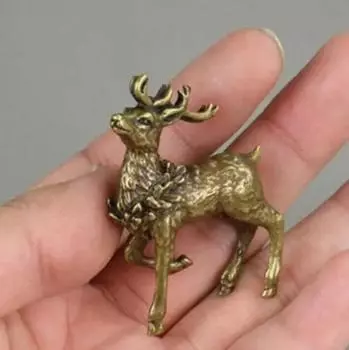 Китайская резьба Seiko, маленькая статуя пятнистого оленя из чистой латуни