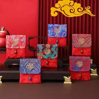 Китайская шелковая красная сумка-конверт Элегантный свадебный подарок с изысканной вышивкой Восточный шарм Красный конверт B