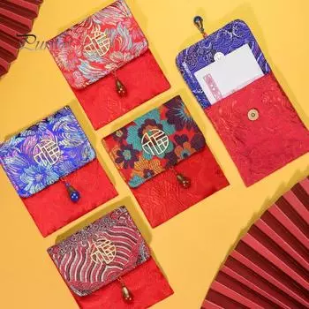 Китайская шелковая красная сумка-конверт Элегантный свадебный подарок с изысканной вышивкой Восточный шарм Красный конверт