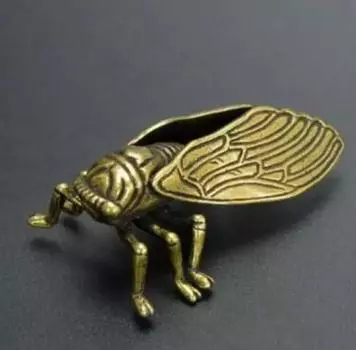 Китайская старая чистая латунная маленькая статуя цикады насекомого