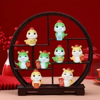 Китайская статуэтка змеи со знаком зодиака, расписанная вручную смоляная змея, мультяшная мини-статуэтка змеи для празднования Нового года и домашнего декора C зелёный