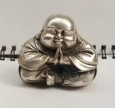 Китайская тибетская серебряная резная статуэтка счастливого Будды СТАТУЯ