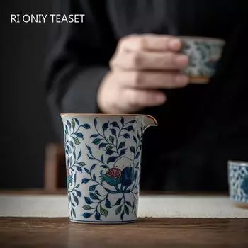 Китайская традиционная ручная роспись в синем и цветочном стиле, керамическая чашка для чая, красивая заварка для чая, набор для чая ручной работы, аксессуары