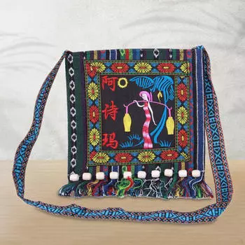 Китайская вышитая сумка через плечо для вечеринок, подарков на пляже, дня рождения, года синий