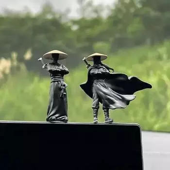 Китайская живопись тушью Одинокая тень фехтовальщика в античном стиле Окно автомобиля Центральная консоль Орнамент Украшения интерьера Аксессуары