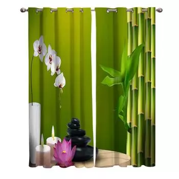 Китайские бамбуковые дзен-зеленые свечи, галька, цветы, оконные шторы, живописные шторы для гостиной, декоративные предметы для гостиной 135W x 60H(cm)