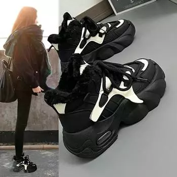 Китайские бархатные туфли для папы, женские зимние новые утолщенные и универсальные модные повседневные теплые туфли из хлопка 35 чёрный