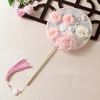 Китайские длинные ручки круглые веера ткань цветок бабочка невесты свадебные принадлежности фото реквизит украшение дома Ornamen 01