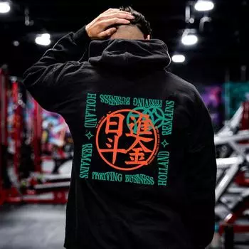 Китайские иероглифы с рисунком мужские большие толстовки повседневные с длинным рукавом винтажные высококачественные футболки мужская одежда S чёрный