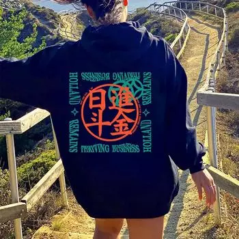 Китайские иероглифы с рисунком мужские большие толстовки повседневные с длинным рукавом винтажные высококачественные футболки мужская одежда S чёрный