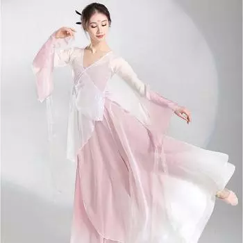 Китайские классические танцевальные костюмы, элегантные сказочные марлевые костюмы для сценических представлений L зелёный