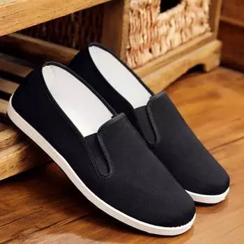 Китайские кроссовки, мужская обувь, парусиновая обувь на плоской подошве для мужчин, традиционные черные рабочие модельные туфли, мужские лоферы, эспадрильи 37 чёрный
