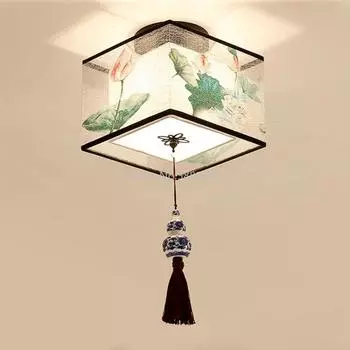 Китайские круглые квадратные потолочные светильники, ткань для гостиной, абажур для прохода, японская светодиодная потолочная лампа Sufitowa