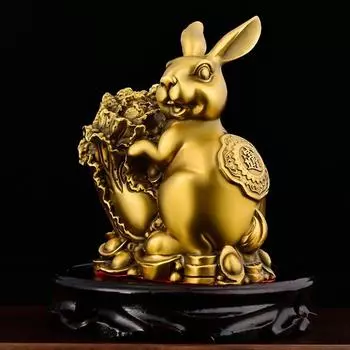 Китайские медные украшения в виде кролика Чжаоцай привлекают богатство, предметы интерьера, украшение гостиной, талисман, кролик богатства, подарок