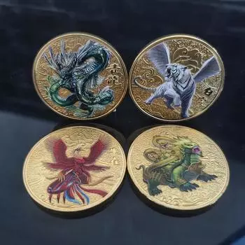 Китайские мифические звери монеты коллекционные монеты дракон тигр зодиакальный знак тайцзи памятная медаль удача A7