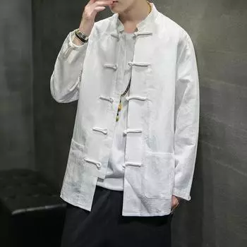 Китайские модели весна-осень для мужчин, большие размеры, ретро-костюм свободного чая в стиле Чжуншань, блузка, однотонные пуговицы, параграф, рубашка в стиле Тан 5XL