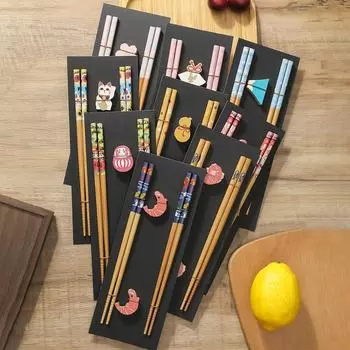 Китайские японские палочки для еды деревянная посуда суши палочки для еды набор милый узор ресторан бытовые удобные палочки для еды поднос держатель для палочек Blue fish