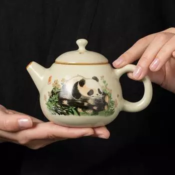 Китайские расписанные вручную керамические чайники в виде панды, сделанные вручную в печи Ru, с отверстием для фильтра, чайник для заваривания чая, домашний набор для заваривания чая