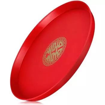 Китайские ретро красные свадебные конфетницы Китайские конфетницы Фруктовая тарелка Поднос для хранения закусок Круглый поднос в китайском стиле 32.00X32.00X2.50CM