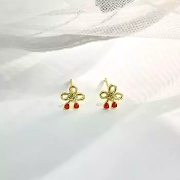 Китайские серьги-узлы, национальные трендовые красные веревочные мини-серьги, нишевый дизайн, серьги в национальном стиле