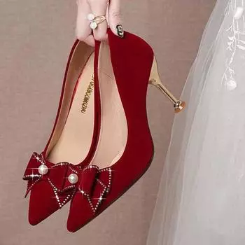 Китайские свадебные туфли Xiuhe женские 2024 новые красные туфли на высоком каблуке не надоевшие свадебные туфли невесты свадебное платье красные туфли 34