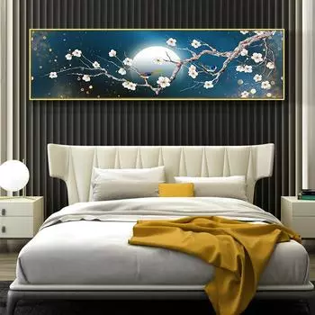 Китайские традиционные сороки, розовый цвет сливы, холст, картина, постер, ночь, луна, настенная художественная печать, изображение для гостиной, изображение 20cm40cm NoFrame