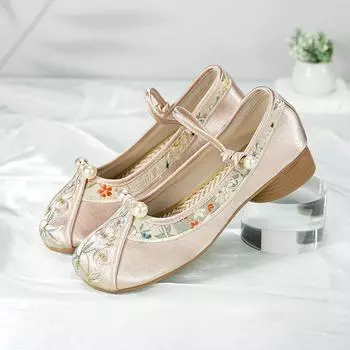 Китайские туфли ципао на среднем каблуке с круглым носком, старинные пекинские вышитые туфли, универсальные и подходящие для танцев 35 зелёный