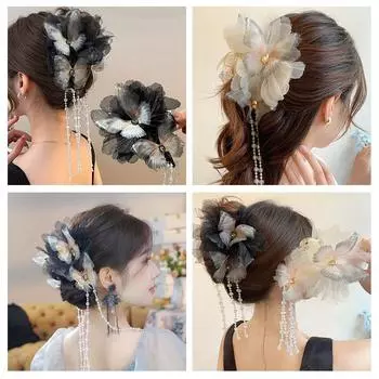 Китайские заколки для волос с кисточками, свадебные украшения для волос невесты, цветочные заколки Hanfu Vintag B6B3 Blue-One size