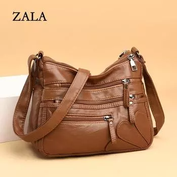 Китайские женские сумки, новые женские мягкие кожаные рюкзаки, вместительные сумки-мессенджеры через плечо, сумки среднего возраста чёрный