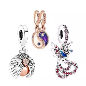 Китайский элемент Феникс, разделенный сверкающий Инь и Ян, божья коровка и сердце, подвеска, элегантные украшения для браслета «сделай сам»