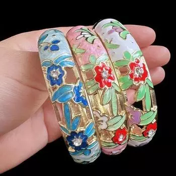 Китайский эмалированный полый браслет с цветком, традиционный женский браслет на руку, ювелирные изделия, подарки Style G