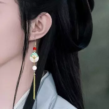 Китайский антикварный стиль ханьфу кисточки серьги кисточки серьги-подвески вечерние украшения белый/золотой