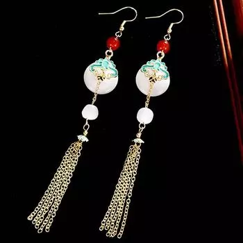 Китайский антикварный стиль ханьфу кисточки серьги висячие серьги кисточки серьги-подвески дамы/девушки белый/золотой
