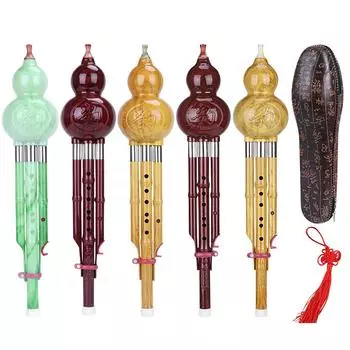 Китайский этнический музыкальный инструмент ручной работы Hulusi для начинающих, тыквенный кукурбит с семью отверстиями, мелодия C, нижняя мелодия B для начинающих меломанов C key красный