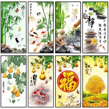 Китайский бамбуковый цветок кои тушь живопись конфиденциальность пленки для окон благословения удачи витражная пленка статическое прилипание наклейки на окна 35x90cm