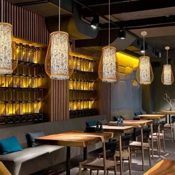 Китайский бамбуковый креативный персонализированный абажур для люстры в столовой из бамбука, плетеный татами 20 * 23CM