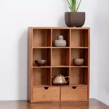 Китайский бамбуковый стеллаж для хранения из девяти ячеек, ящик для хранения чайных чашек, чайный столик, витрина, подставка для чайных чашек