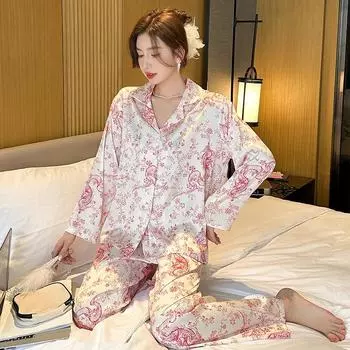 Китайский благоприятный дракон с принтом Y2k женская пижама элегантная благородная трендовая шикарная домашняя ночная рубашка новая осенняя модная домашняя одежда M розовый