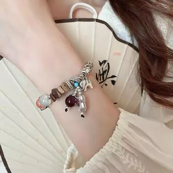 Китайский браслет для девочек в винтажном стиле — изысканные, легкие роскошные украшения красный/серебряный