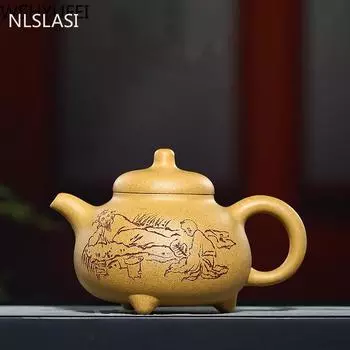 Китайский бутик Исин, чайник с фильтром, чайник из фиолетовой глины, необработанная руда, косметический чайник ручной работы, чайная церемония, индивидуальный подлинный 210 мл 210ml