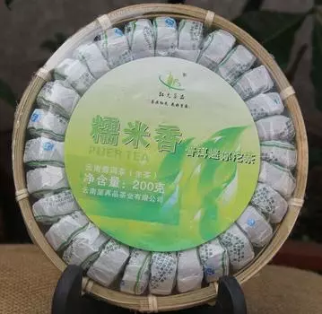 Китайский чай Пуэр с клейким рисом, пуэр мини Туоча Шен Пуэр Туо Ча 200г
