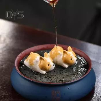 Китайский чайный питомец Гунфу, ручная работа, фиолетовая глина, цзыша, уникальное произведение искусства, символ удачи, поднос для чая, аксессуар для стола, питомец в форме корги, подарок для любителя чая Little Dog