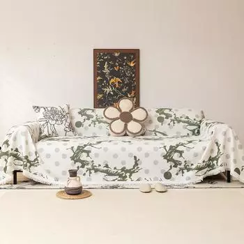 Китайский чехол для дивана с изображением цветущего дерева сливы, креативная цифровая печать, антикварное украшение в стиле Цзяннань, старинное домашнее полотенце для дивана в гостиную 180*130cm