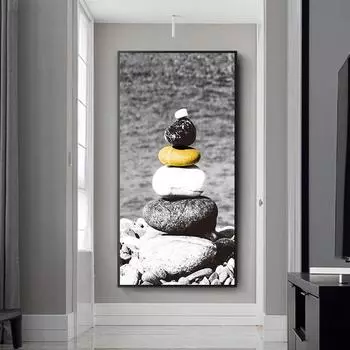 Китайский черный, белый цвет фэншуй дзен плакаты принты золотые камни холст живопись пейзаж настенные панно для украшения гостиной 20cm40cm NoFrame