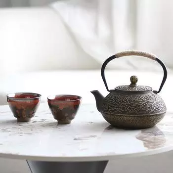 Китайский чугунный ретро-чайник, чайный сервиз, чайная чашка, украшение ручной работы, офис продаж отеля, художественное мягкое украшение чайной комнаты