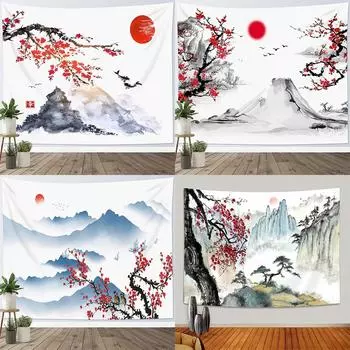 Китайский цветок сливы, картина тушью, природный пейзаж, печать, гобелен, домашняя спальня, гостиная, украшение на стену, гобелен 100x75cm