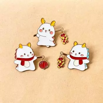 Китайский дракон-брошь Лунг, счастливый новогодний значок, мультяшный весенний фестиваль, булавка унисекс C