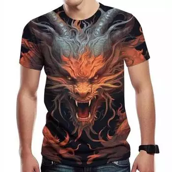 Китайский дракон Лето 3D цифровой печати короткий рукав персонализированные повседневные короткий рукав мужская одежда футболки мужские S
